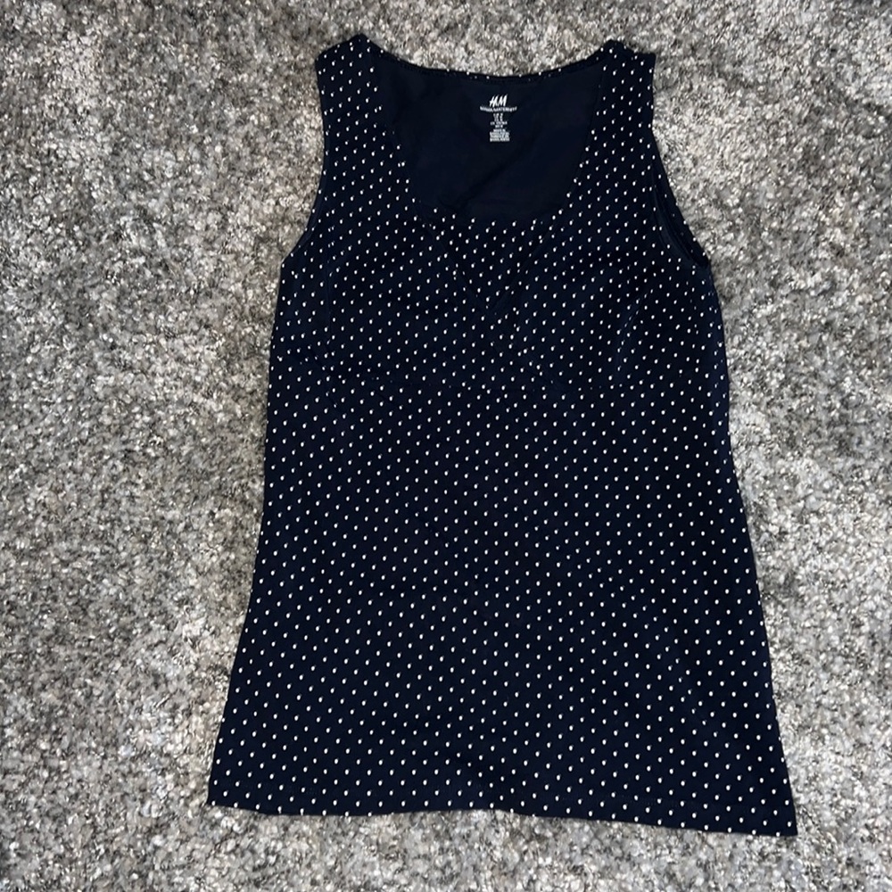 H&M Maternity shirt, size medium, dark blue with polka dots